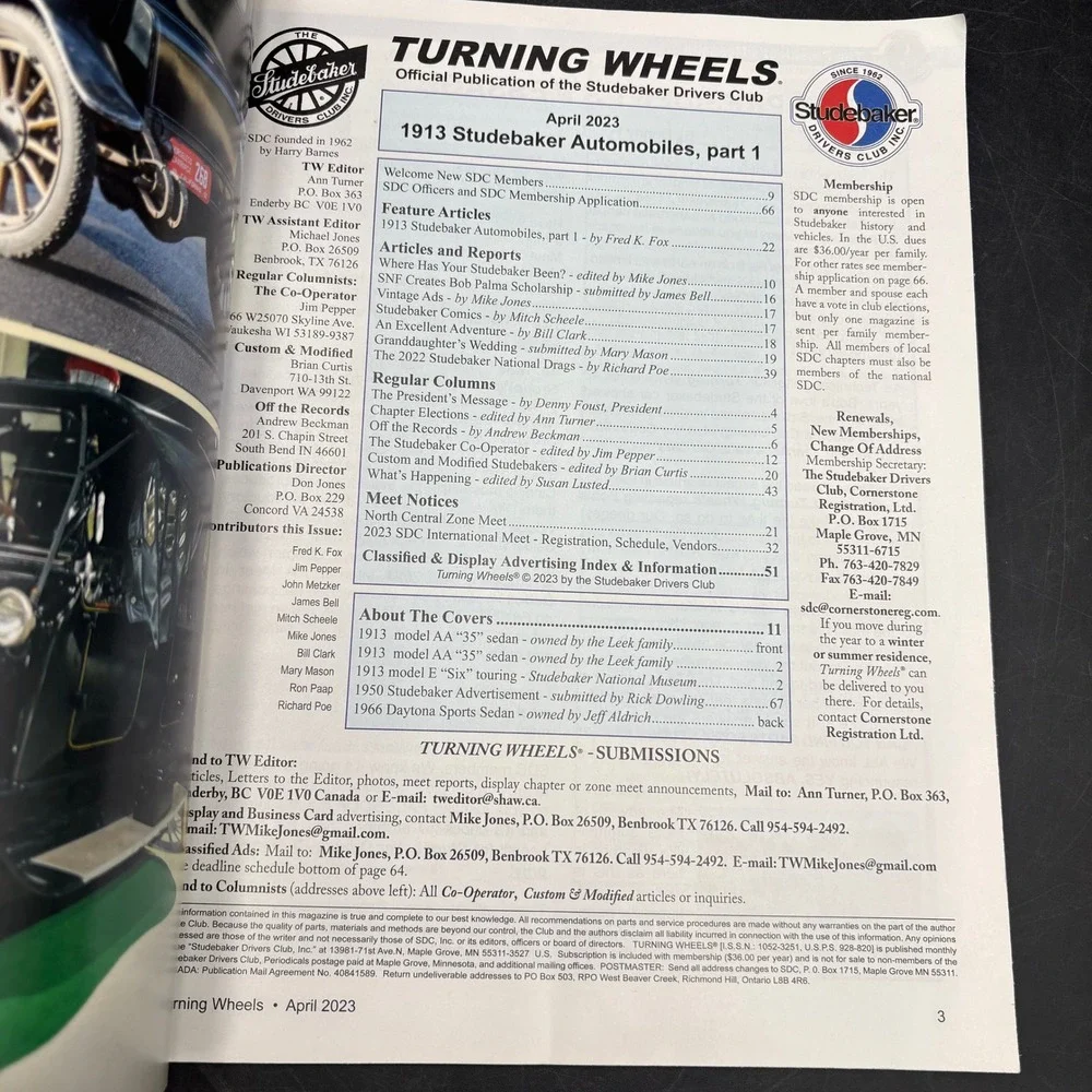 Turning Wheels Studebaker Drivers Club Magazine April & September 2023 Issues